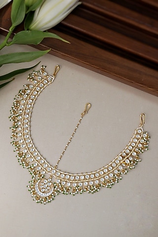 Gold Plated Kundan Polki Mathapatti by Curio Cottage