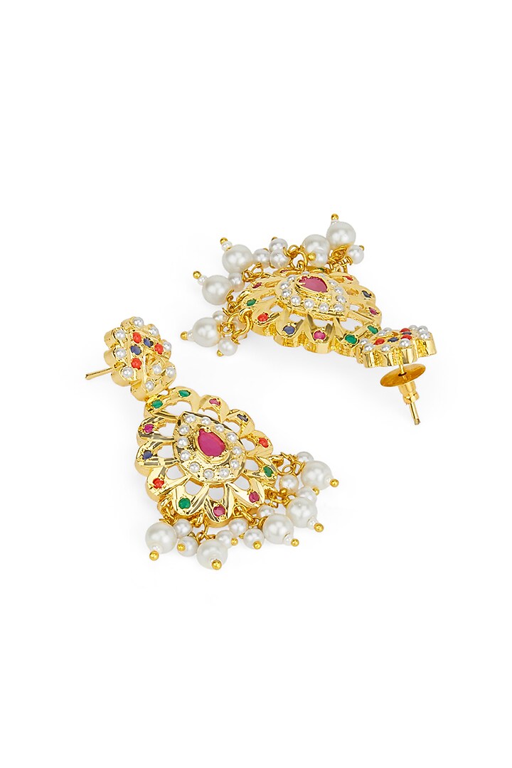 Gold Plated Multi-Colored Stone Jadau Long Necklace Set by Curio Cottage at Pernia's Pop Up Shop