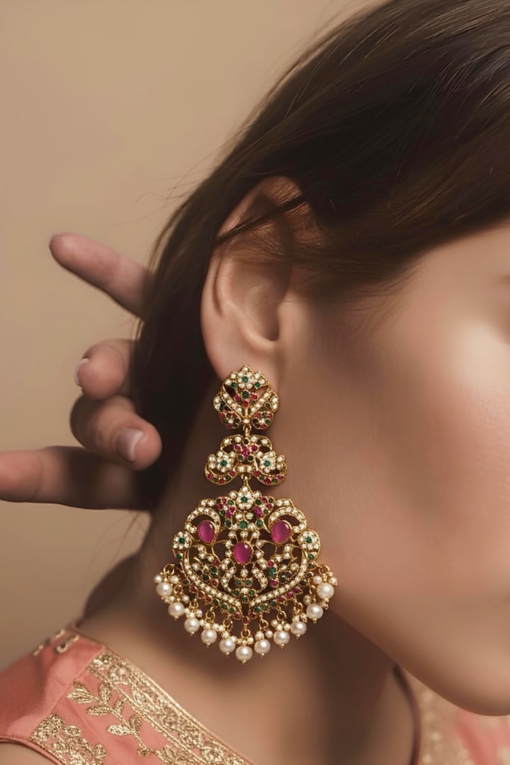 Gold Plated Multi-Colored Gem Stones Dangler Earring by Curio Cottage at Pernia's Pop Up Shop
