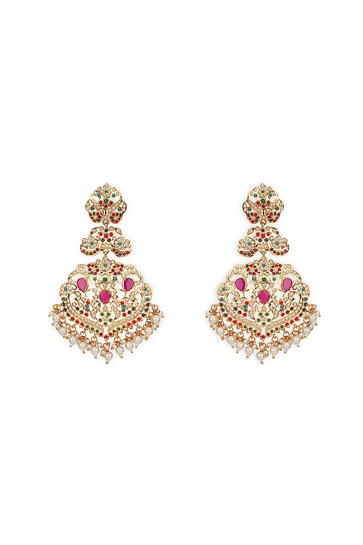 Gold Plated Multi-Colored Gem Stones Dangler Earring by Curio Cottage at Pernia's Pop Up Shop