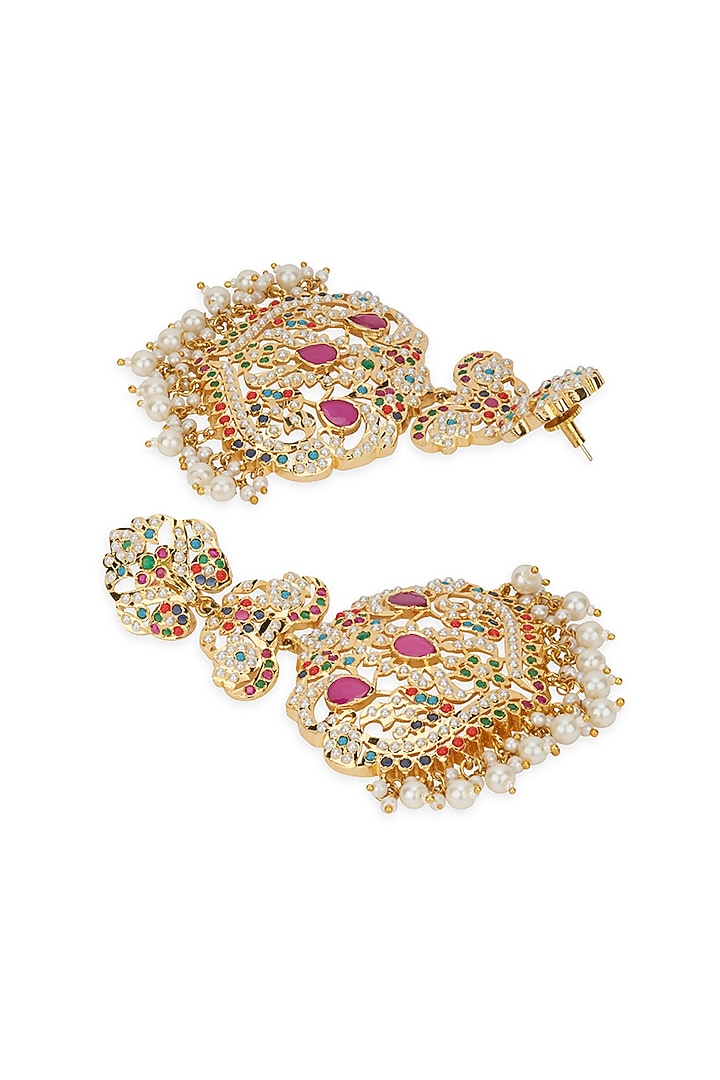 Gold Plated Multi-Colored Gem Stones Dangler Earring by Curio Cottage at Pernia's Pop Up Shop