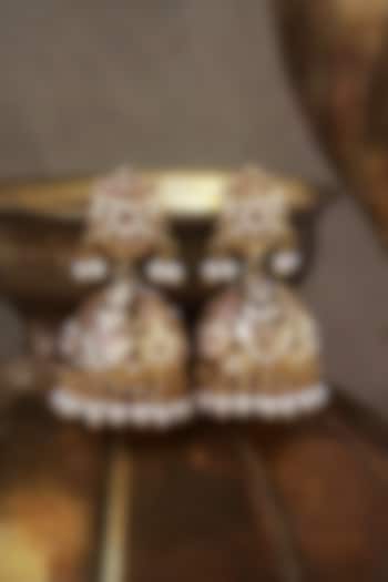 Gold Plated Blush Stone Jadau Jhumka Earrings by Curio Cottage at Pernia's Pop Up Shop
