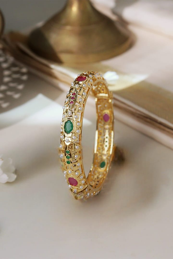 Gold Plated Jadau Bangles (Set Of 2) by Curio Cottage at Pernia's Pop Up Shop