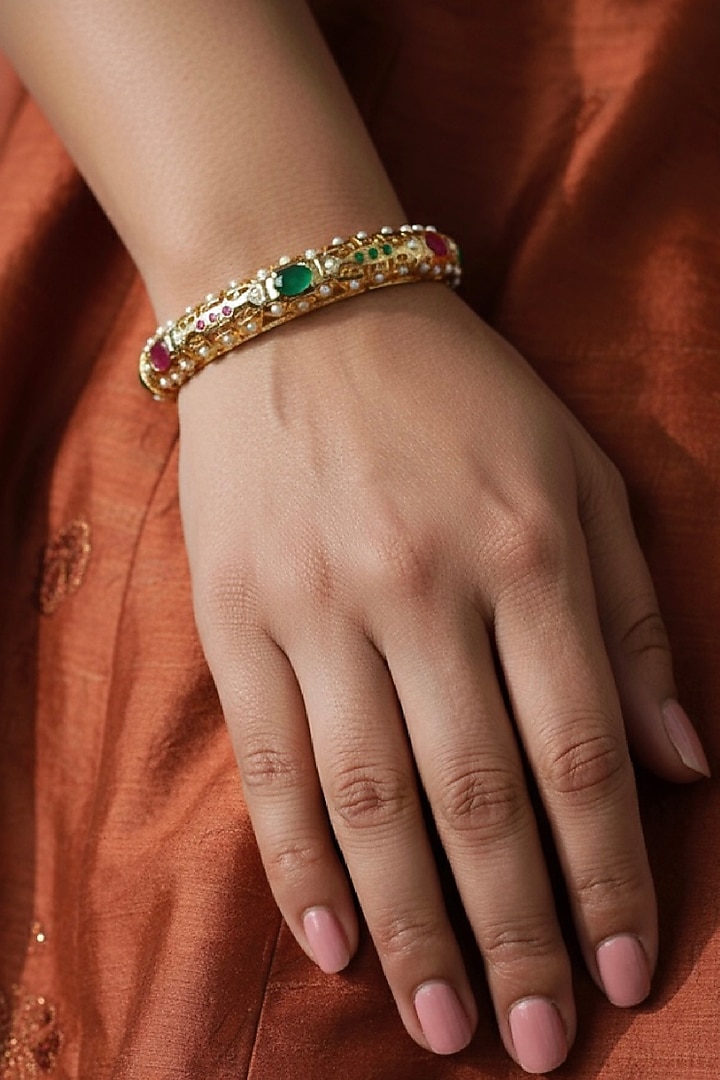 Gold Plated Jadau Bangles (Set Of 2) by Curio Cottage at Pernia's Pop Up Shop