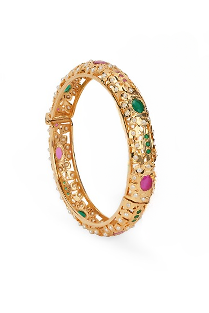 Gold Plated Jadau Bangles (Set Of 2) by Curio Cottage at Pernia's Pop Up Shop
