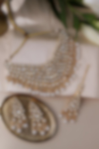 Gold Plated Kundan Polki Necklace Set by Curio Cottage at Pernia's Pop Up Shop