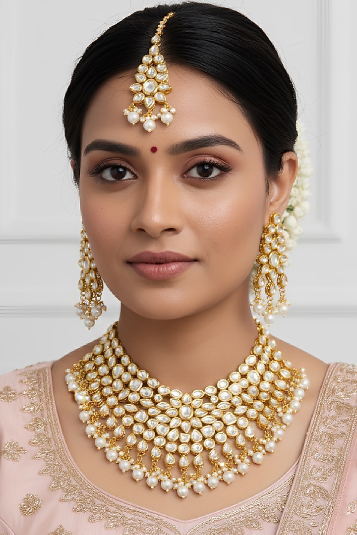 Gold Plated Kundan Polki Necklace Set by Curio Cottage at Pernia's Pop Up Shop