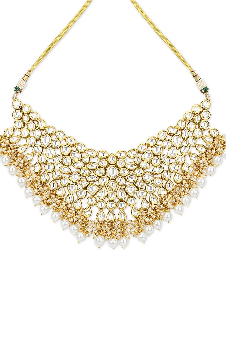 Gold Plated Kundan Polki Necklace Set by Curio Cottage at Pernia's Pop Up Shop