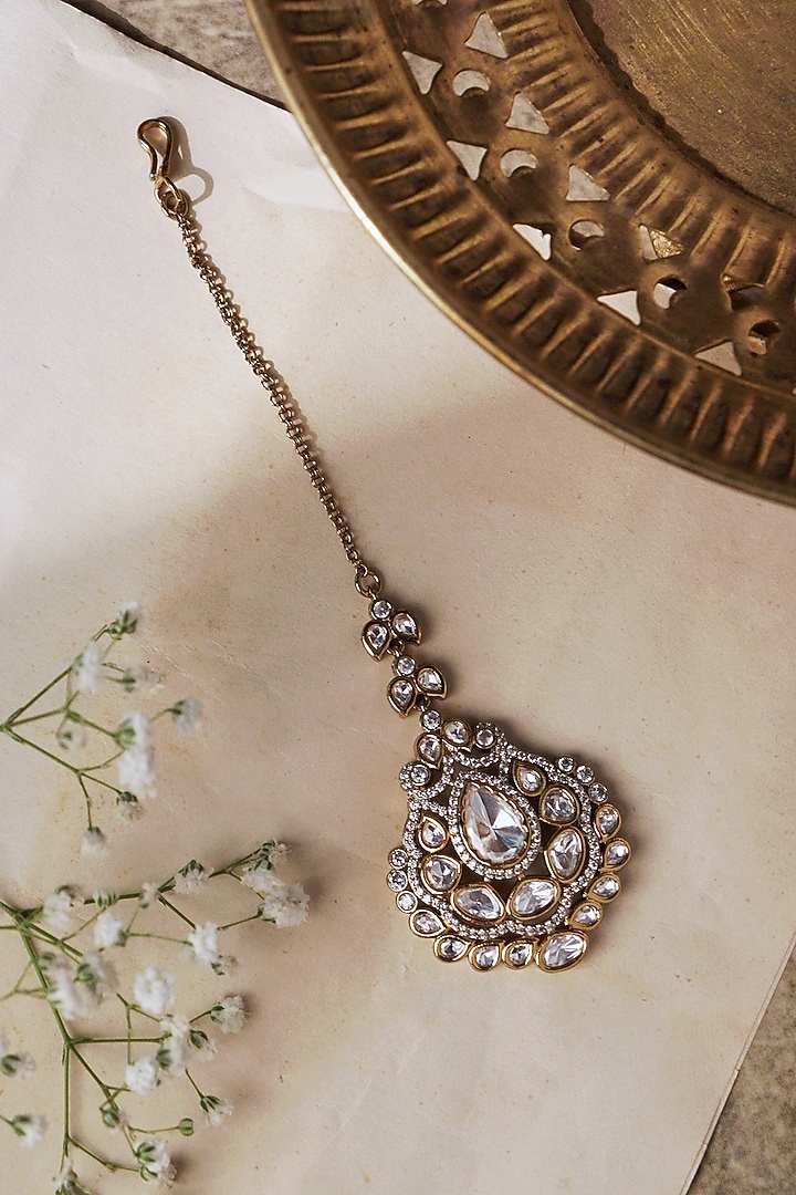 Two-Tone Plated Kundan Polki Maangtikka by Curio Cottage at Pernia's Pop Up Shop