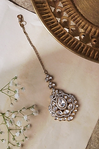 Two-Tone Plated Kundan Polki Maangtikka by Curio Cottage