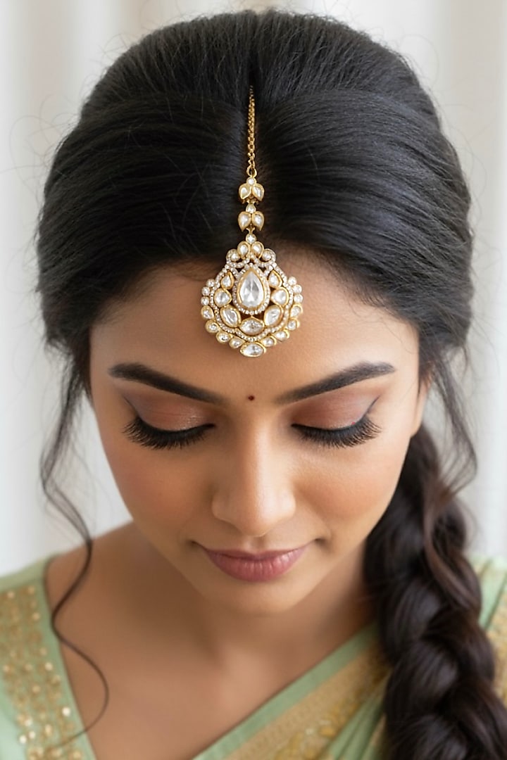 Two-Tone Plated Kundan Polki Maangtikka by Curio Cottage at Pernia's Pop Up Shop