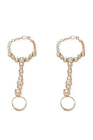 Gold Plated Kundan Polki Haathphools (Set Of 2) by Curio Cottage