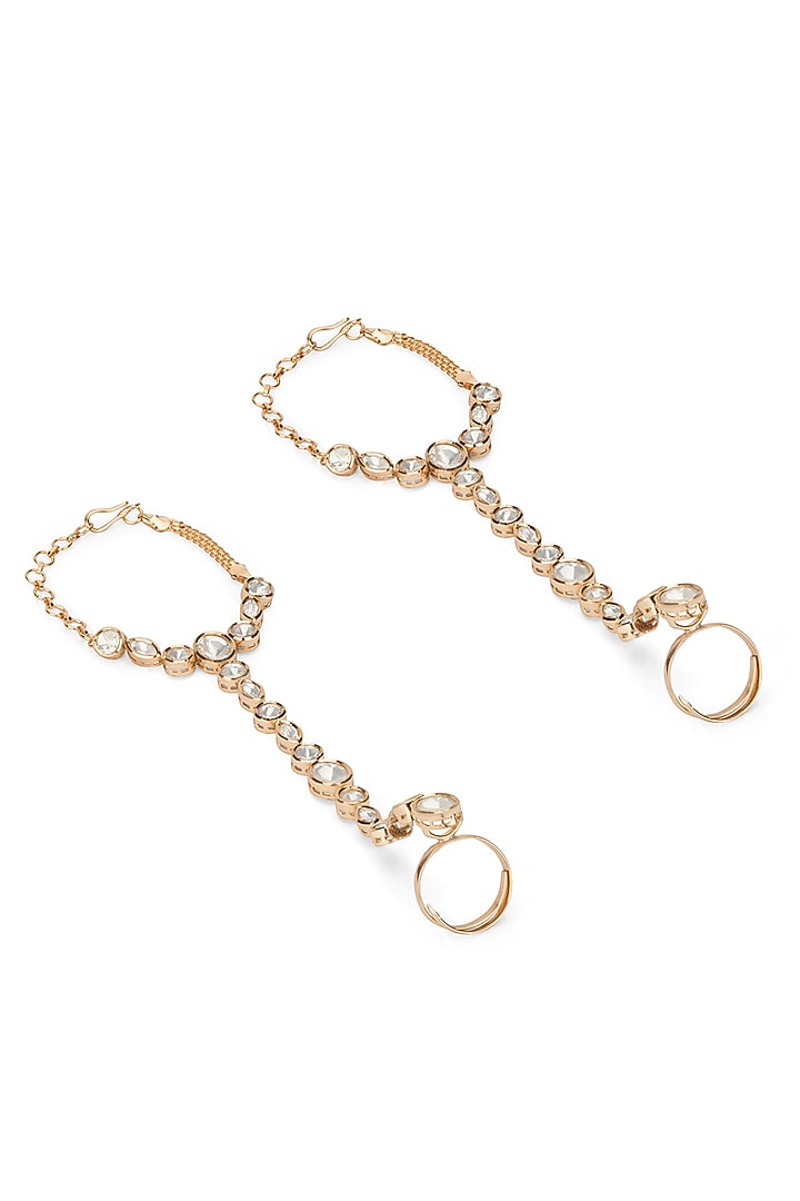 Gold Plated Kundan Polki Haathphools (Set Of 2) by Curio Cottage at Pernia's Pop Up Shop