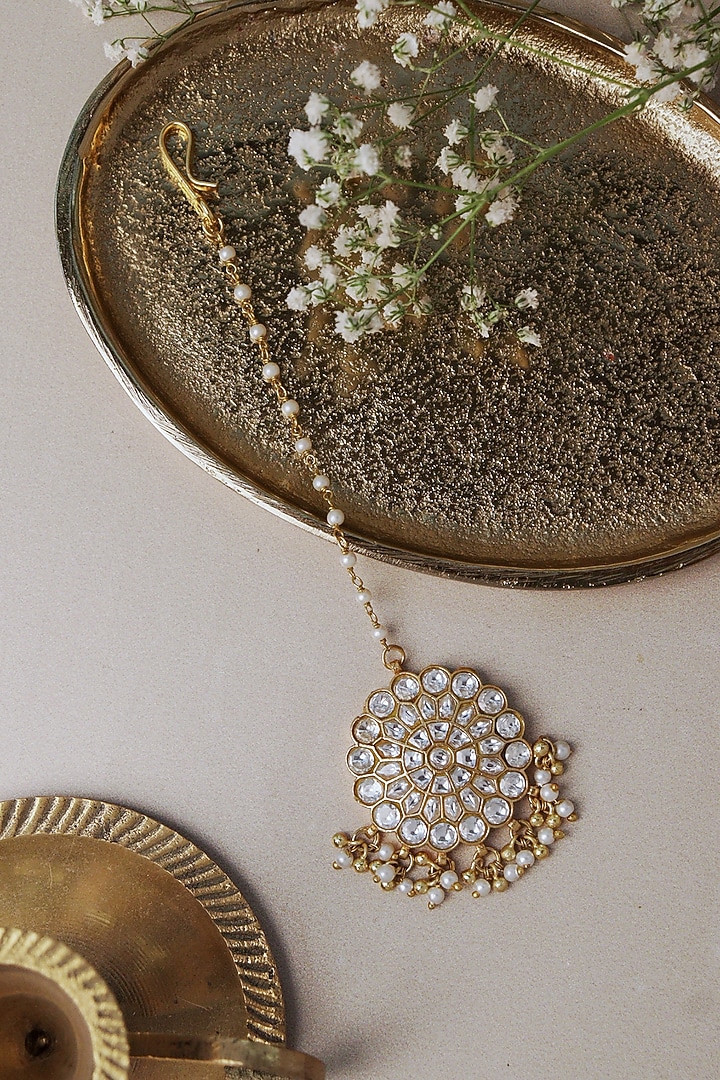 Gold Plated Kundan Polki Maangtikka by Curio Cottage at Pernia's Pop Up Shop