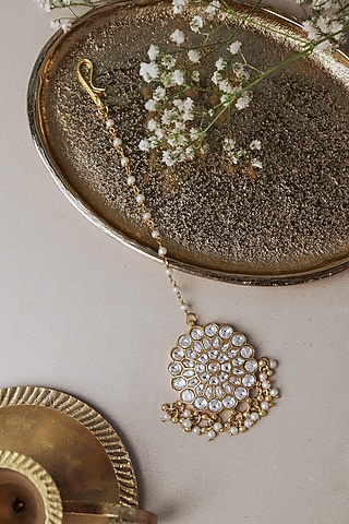 Gold Plated Kundan Polki Maangtikka by Curio Cottage