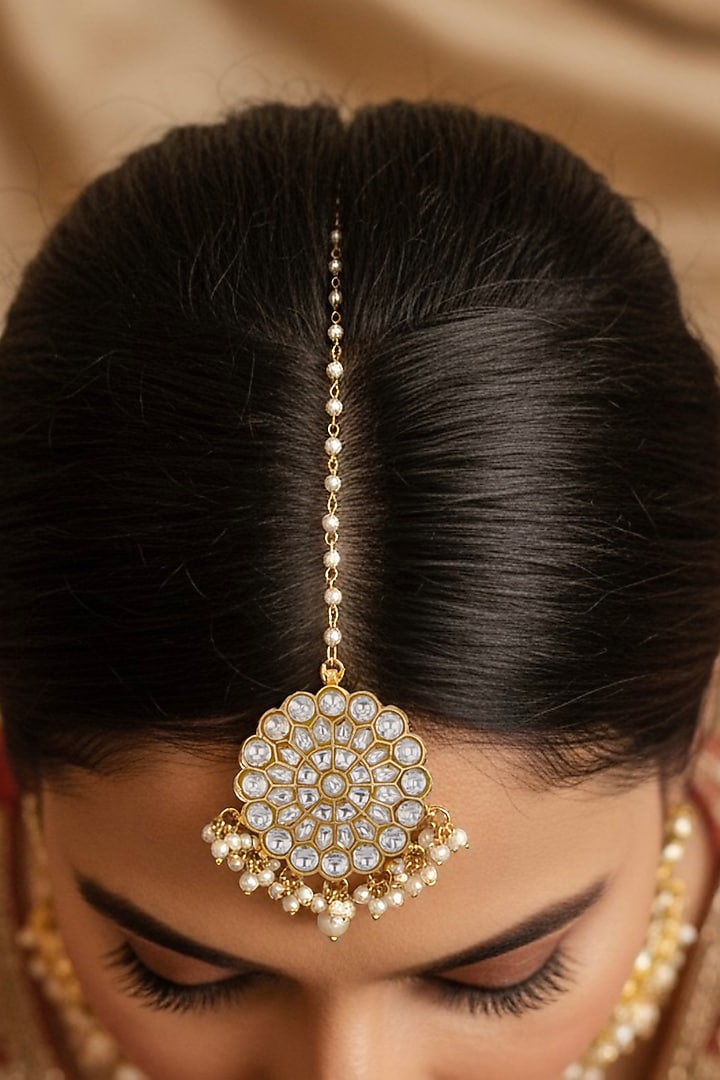 Gold Plated Kundan Polki Maangtikka by Curio Cottage at Pernia's Pop Up Shop