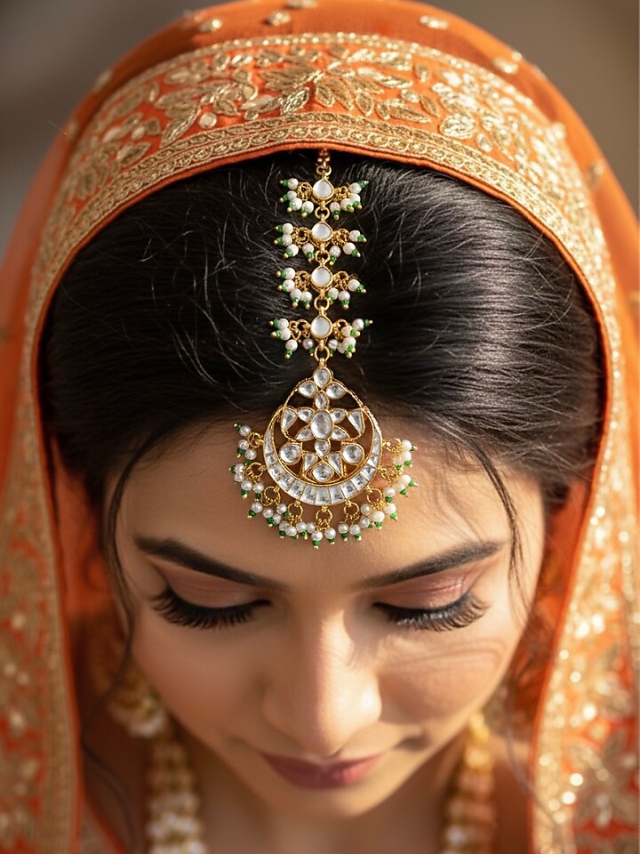 Gold Plated Kundan Polki & Pearl Maangtikka by Curio Cottage at Pernia's Pop Up Shop