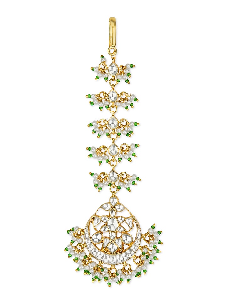 Gold Plated Kundan Polki & Pearl Maangtikka by Curio Cottage at Pernia's Pop Up Shop