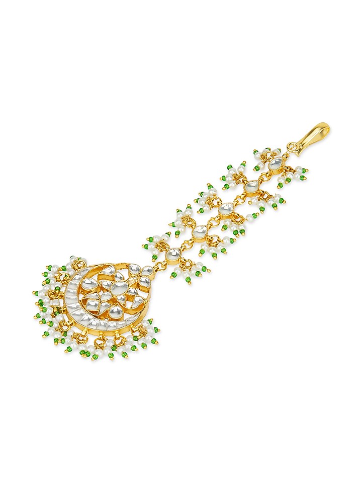 Gold Plated Kundan Polki & Pearl Maangtikka by Curio Cottage at Pernia's Pop Up Shop