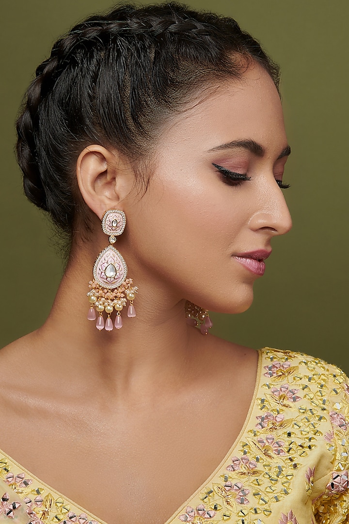 Pastel Pink Kundan And Pearls Bridal Necklace Set – Curio Cottage