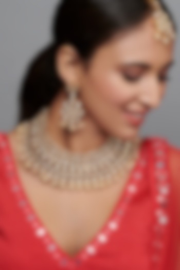 Gold Finish Bridal Choker Necklace Set by Curio Cottage at Pernia's Pop Up Shop