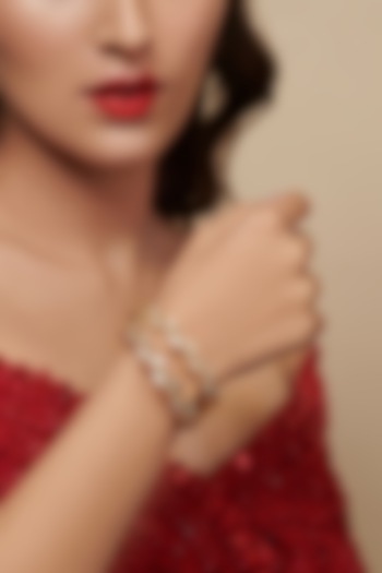 Gold Finish Marquise Kundan Bangles (Set of 2) by Curio Cottage at Pernia's Pop Up Shop