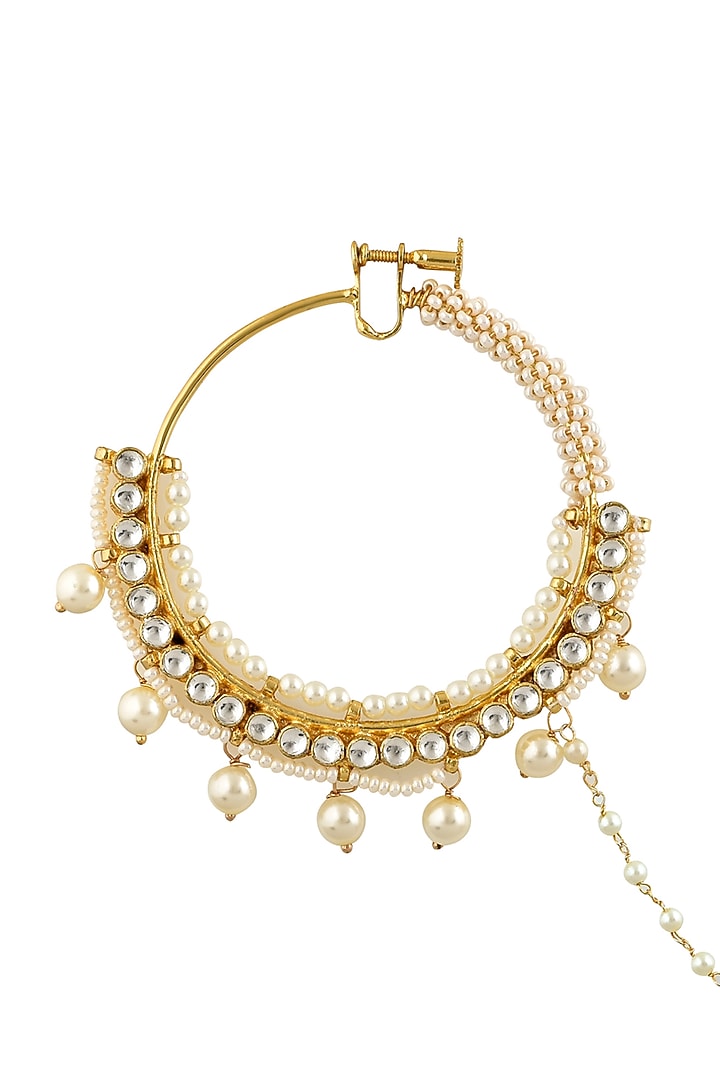 Gold Finish Pearl Bridal Nose Ring by Curio Cottage at Pernia's Pop Up Shop