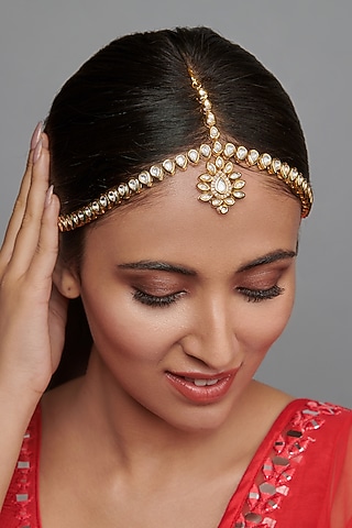 Gold Finish Kundan Polki Mathapathi by Curio Cottage