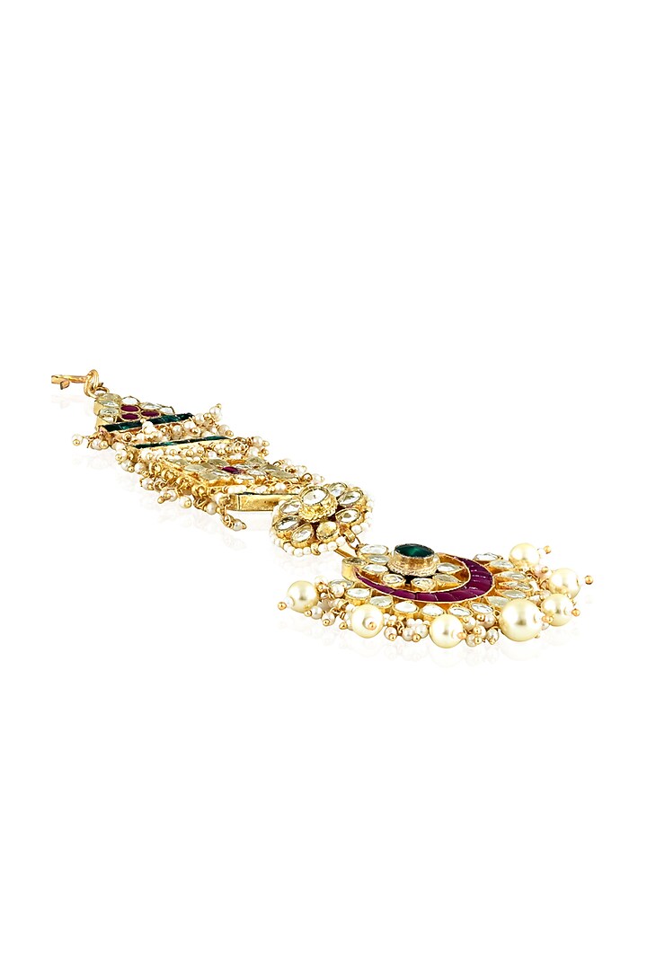 Gold Finish Kundan Polki & Semi Precious Stones Bridal Mangtikka by Curio Cottage at Pernia's Pop Up Shop