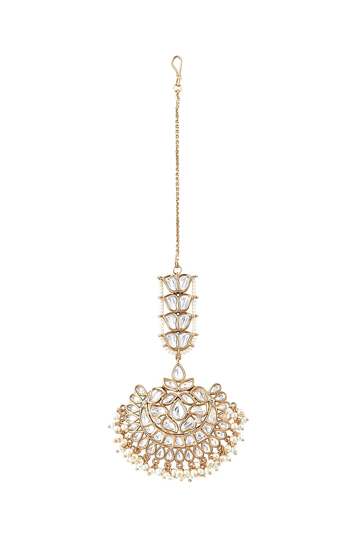 Gold Finish Kundan Polki & Semi Precious Stones Mangtikka by Curio Cottage at Pernia's Pop Up Shop