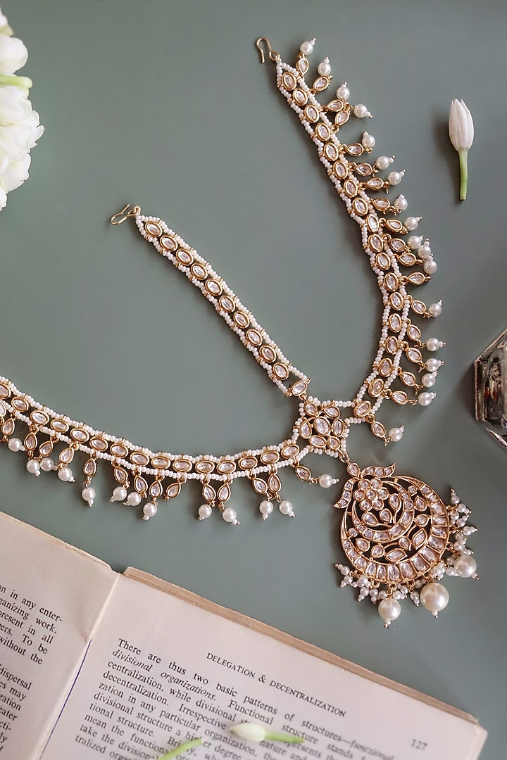 Gold Finish Semi Precious Stone Mathapathi by Curio Cottage at Pernia's Pop Up Shop