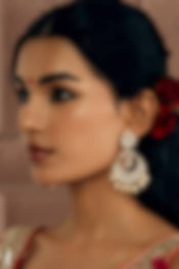 Gold Plated kundan Polki & Pearl String Chandbali Earrings by Curio Cottage at Pernia's Pop Up Shop