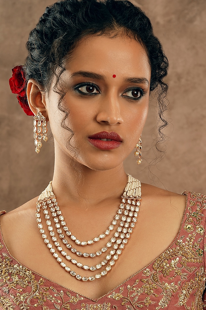Gold Plated Kundan Polki Necklace Set by Curio Cottage at Pernia's Pop Up Shop