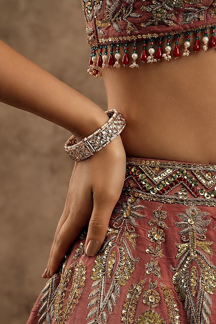 Gold Plated Kundan Polki & Pearl Bangle by Curio Cottage at Pernia's Pop Up Shop