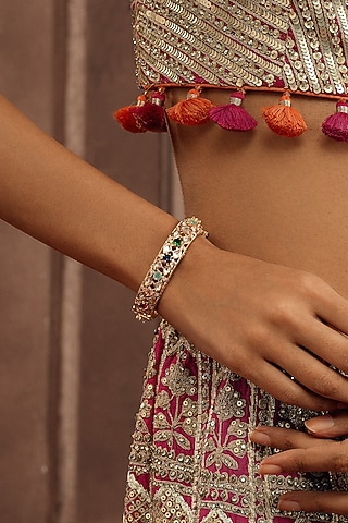 Gold Plated Multi-Colored Gemstone Bangle by Curio Cottage