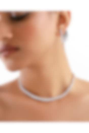 Silver Finish Cubic Zirconia Choker Necklace Set by Curio Cottage at Pernia's Pop Up Shop