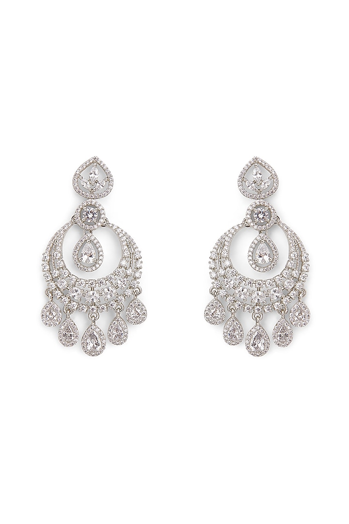 Silver Finish Cubic Zirconia Chandbali Earrings by Curio Cottage at Pernia's Pop Up Shop