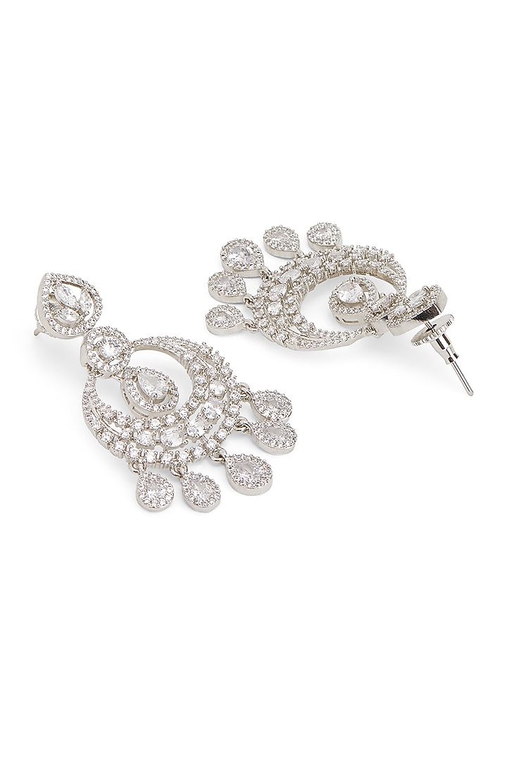 Silver Finish Cubic Zirconia Chandbali Earrings by Curio Cottage at Pernia's Pop Up Shop