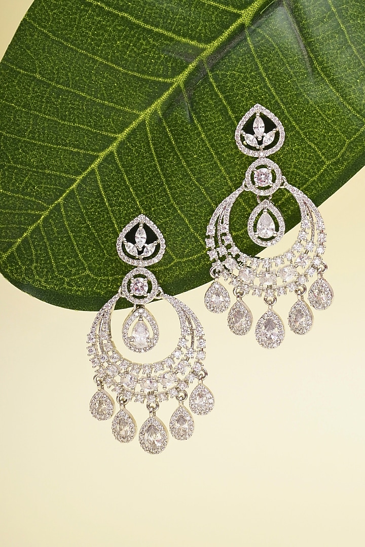 Silver Finish Cubic Zirconia Chandbali Earrings by Curio Cottage at Pernia's Pop Up Shop