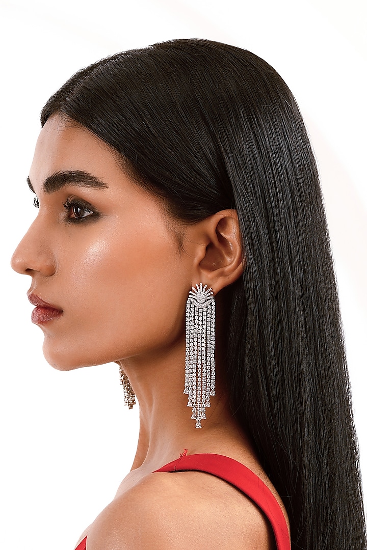 Silver Finish Cubic Zirconia Dangler Earrings by Curio Cottage at Pernia's Pop Up Shop