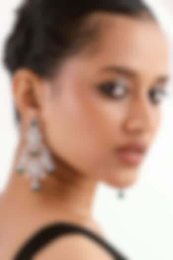 Silver Finish Emerald Diamond & Cubic Zirconia Chandbali Earrings by Curio Cottage at Pernia's Pop Up Shop