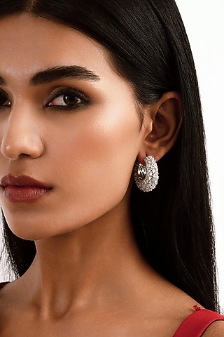 Silver Finish Cubic Zirconia Hoop Earrings by Curio Cottage