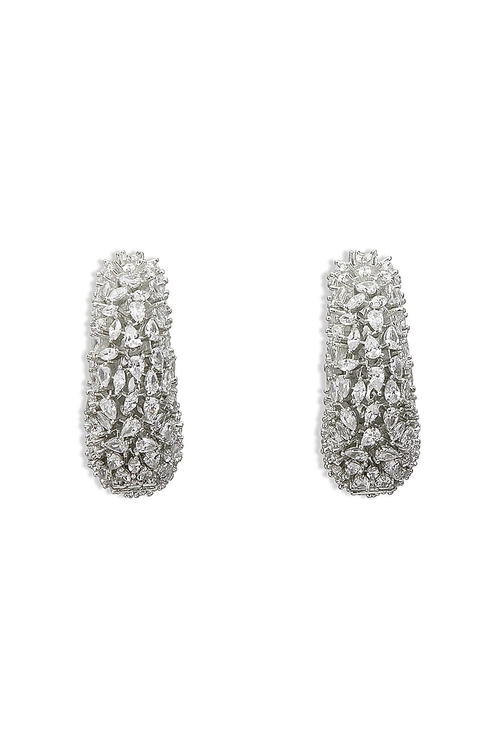 Silver Finish Cubic Zirconia Hoop Earrings by Curio Cottage at Pernia's Pop Up Shop