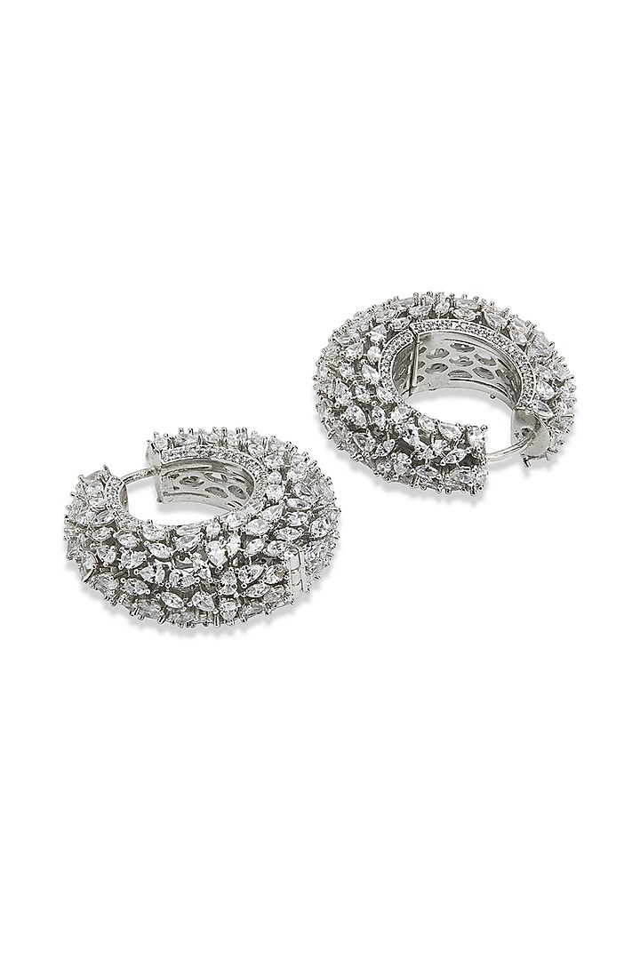 Silver Finish Cubic Zirconia Hoop Earrings by Curio Cottage at Pernia's Pop Up Shop