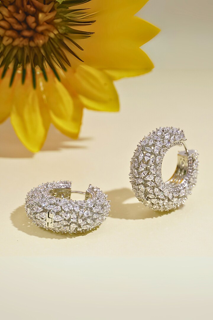 Silver Finish Cubic Zirconia Hoop Earrings by Curio Cottage at Pernia's Pop Up Shop