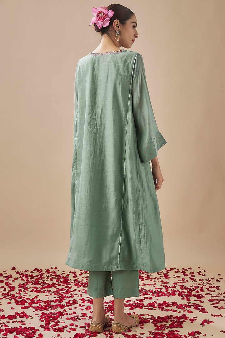 Sea Green Chanderi Silk Pitta & Sequins Work Kurta Set by Cupid Cotton at Pernia's Pop Up Shop