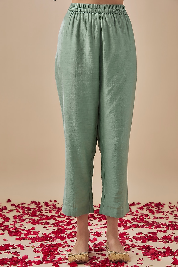Sea Green Chanderi Silk Pitta & Sequins Work Kurta Set by Cupid Cotton at Pernia's Pop Up Shop