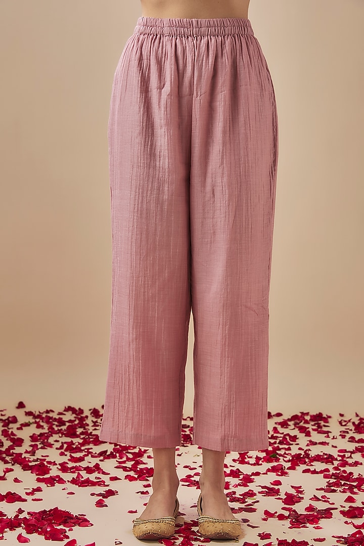 Dusty Pink Silk Chanderi Pitta Work Kurta Set by Cupid Cotton at Pernia's Pop Up Shop