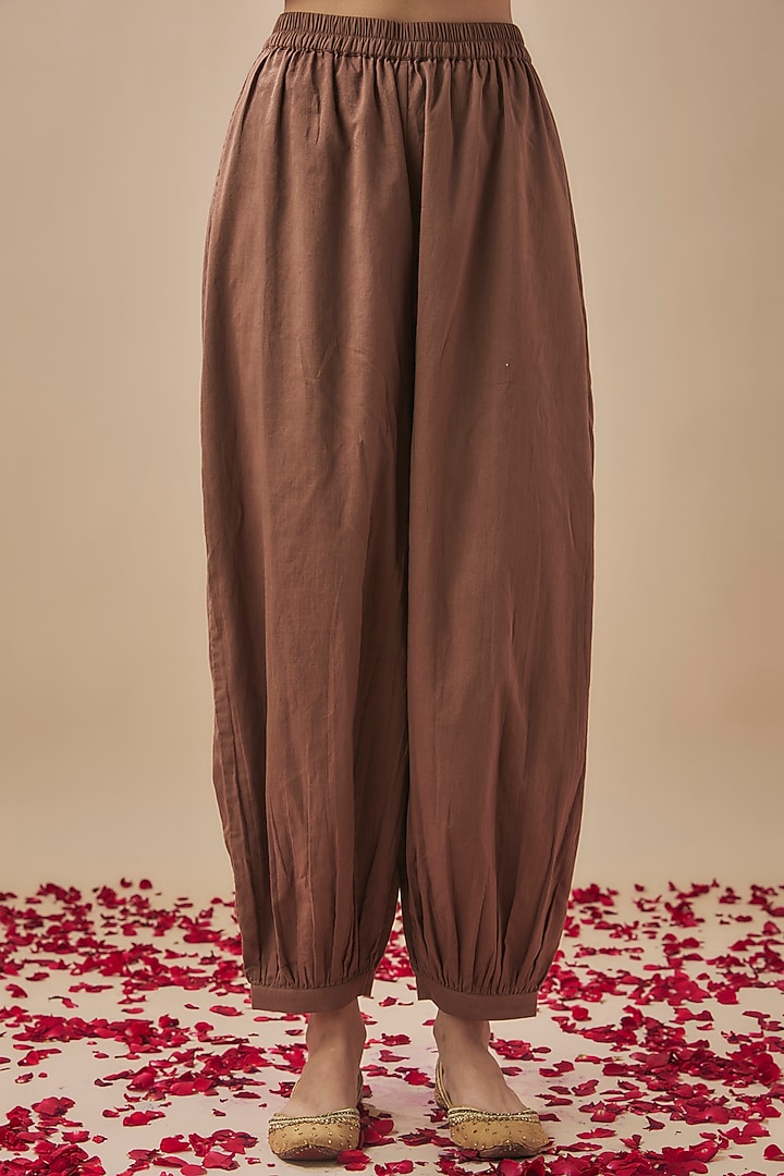 Brown Chanderi Silk Pintuck Sheer Kurta Set by Cupid Cotton at Pernia's Pop Up Shop