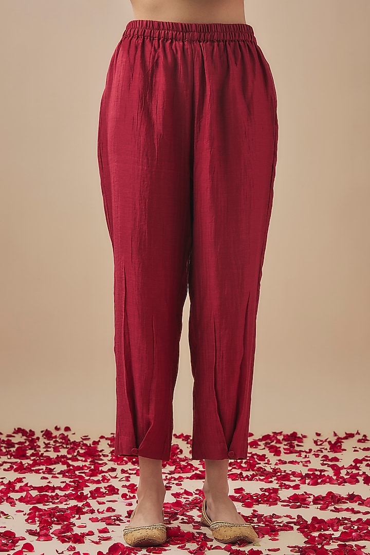 Maroon Silk Chanderi Resham Embroidered Kalidar Kurta Set by Cupid Cotton at Pernia's Pop Up Shop